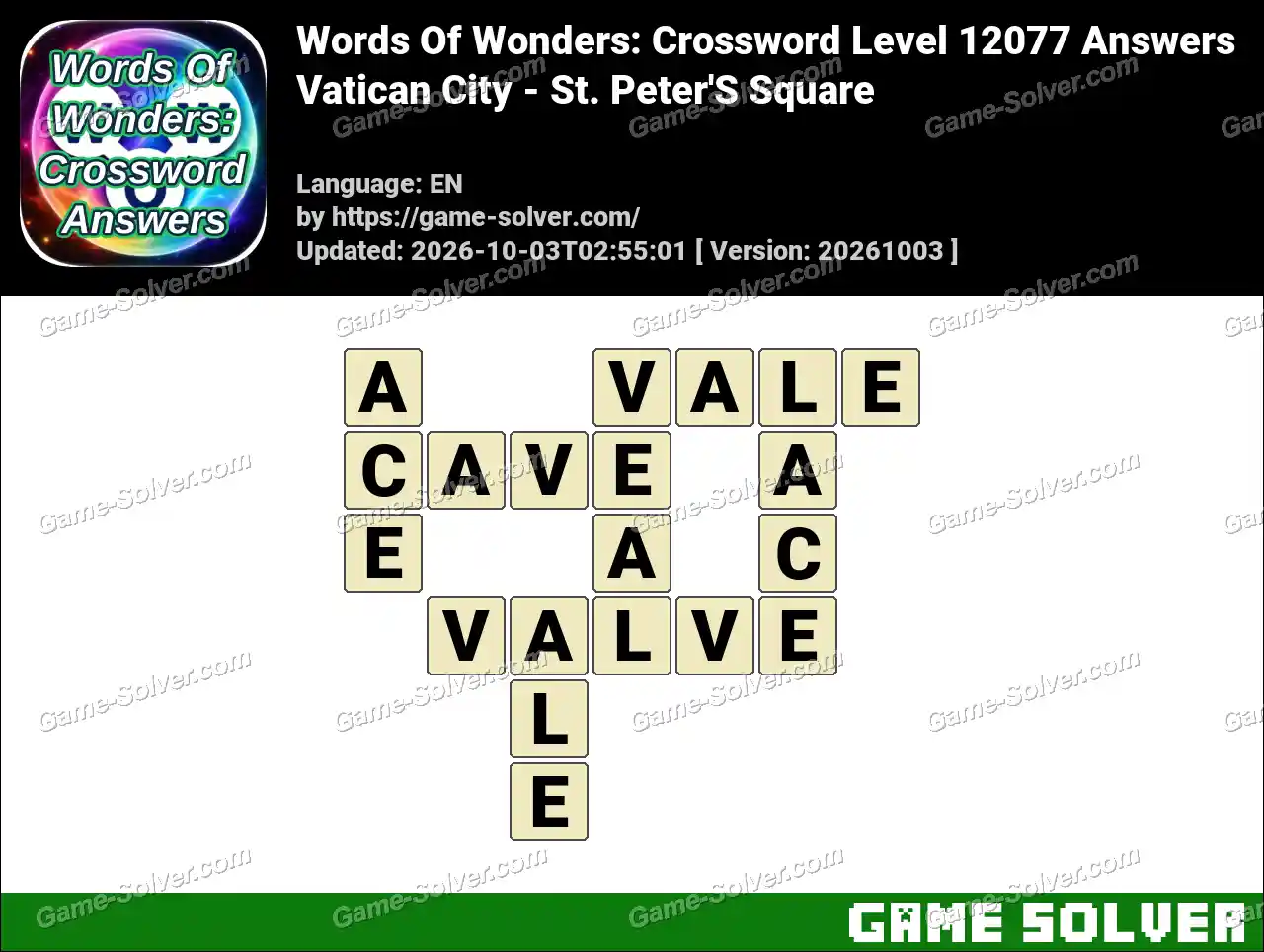 Words Of Wonders: Crossword Level 12077 Answers – Vatican City – St. Peter’S Square